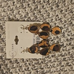 BRAND NEW Cato Nickel Free Leopard Teardrop Cork Gold Trim Earrings